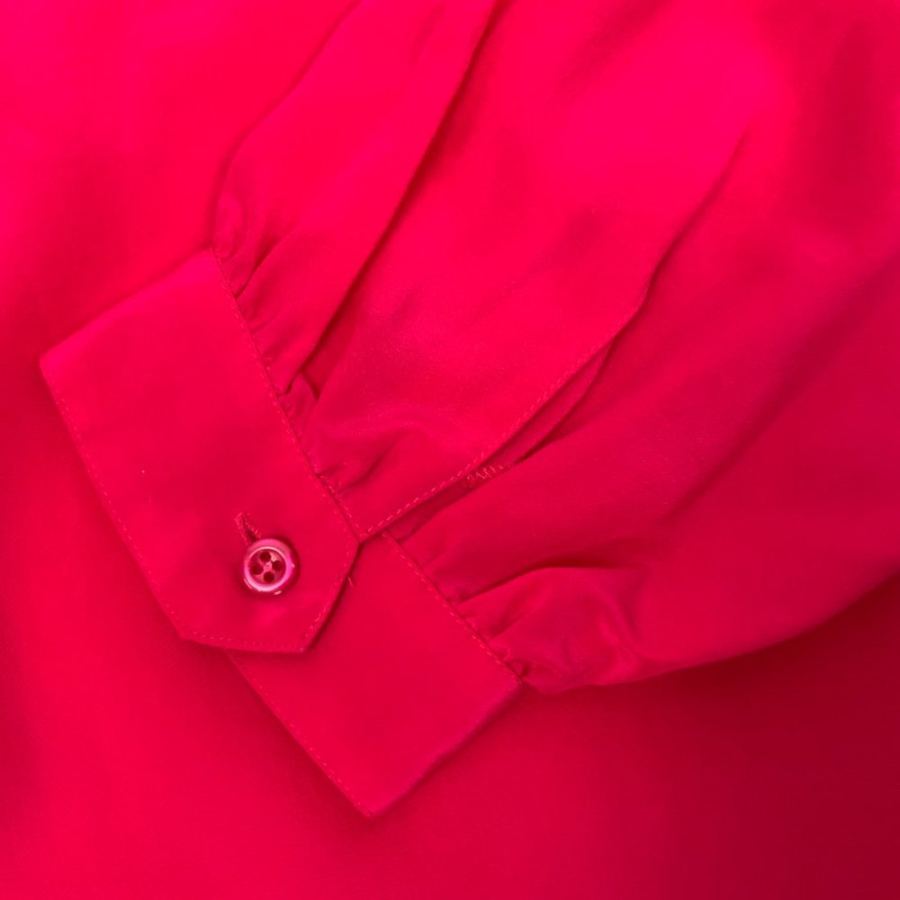 Rabble II 100% Silk Puff Long Sleeve Button Up Blouse Fuchsia/Hot Pink Medium - Picture 9 of 16